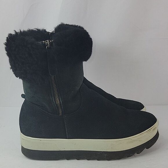 Cougar Shearling Vera Waterproof Platform Chelsea Black Suede Women's Boots - Picture 2 of 15